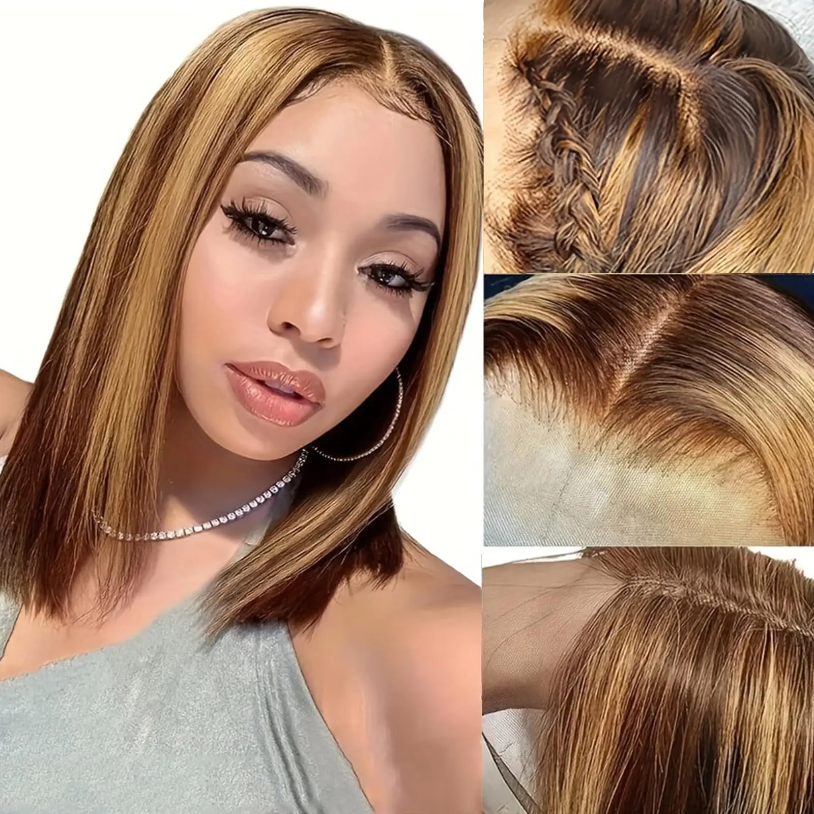220% Highlight Bob Wigs 13x4 Lace Frontal 4/27 Colored Pre Plucked Brazilian Straight 100% Front Human Hair Wigs Ombre Short Bob