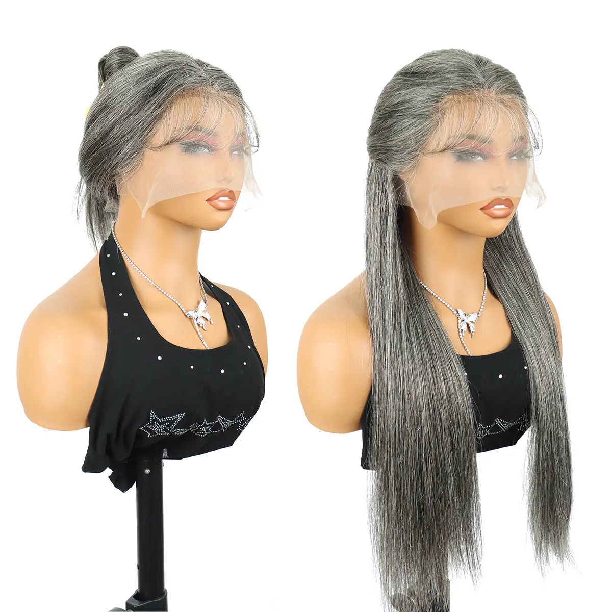 30Inch Silver Grey Straighr Human Hair Wig 13x6HD Transparent Lace Frontal Wigs Brazilian Lace Front Human Hair Wigs Pre Plucked