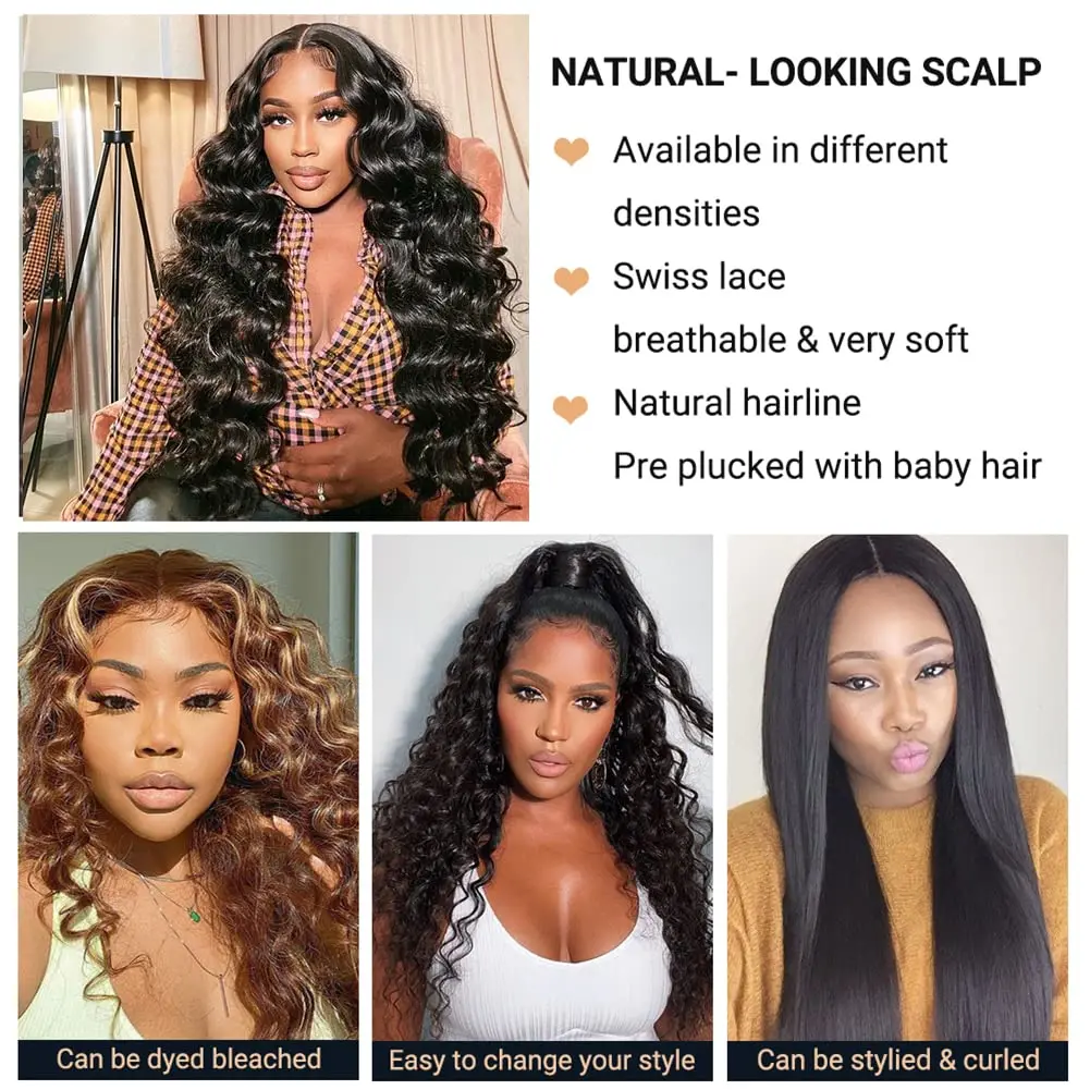 Lace Front Wigs Human Hair Loose Deep Wave Lace Front Wig 13x4Lace Frontal Wig Human Hair Pre Plucked Wet and Wavy Natural Black