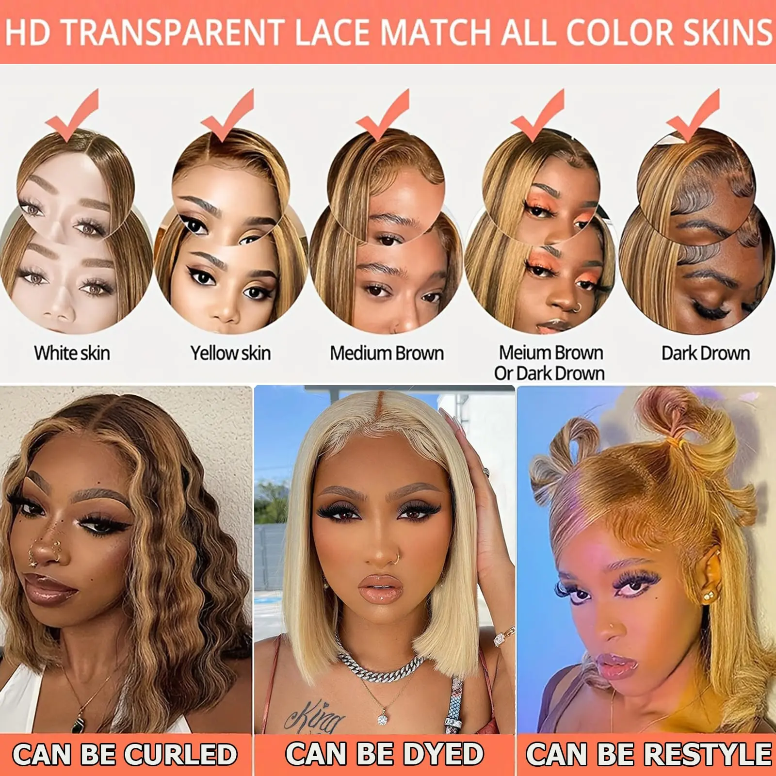 220% Highlight Bob Wigs 13x4 Lace Frontal 4/27 Colored Pre Plucked Brazilian Straight 100% Front Human Hair Wigs Ombre Short Bob