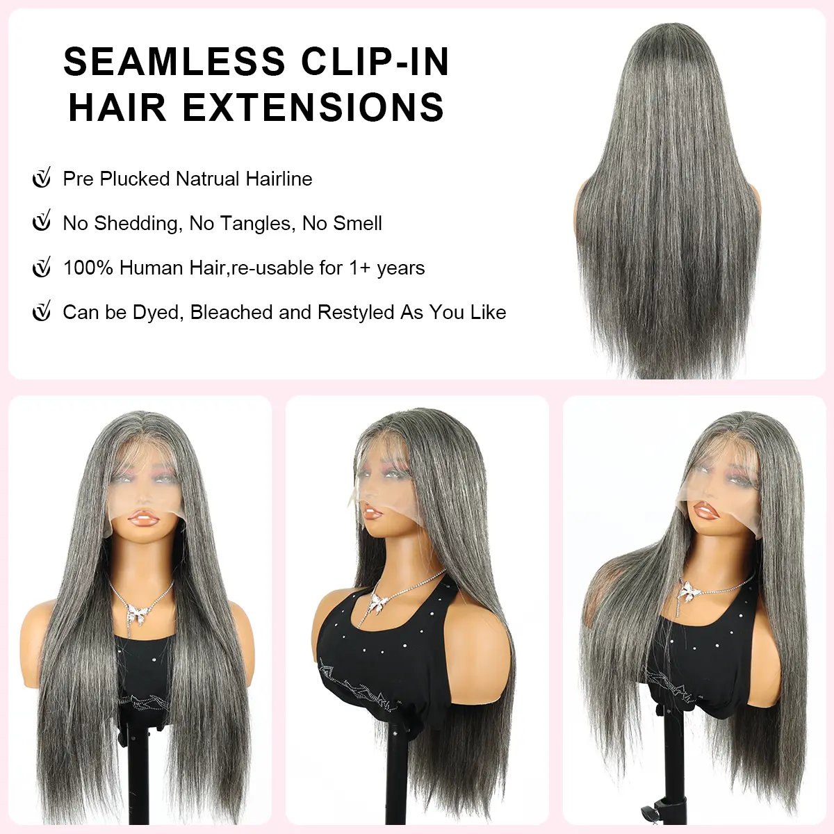30Inch Silver Grey Straighr Human Hair Wig 13x6HD Transparent Lace Frontal Wigs Brazilian Lace Front Human Hair Wigs Pre Plucked