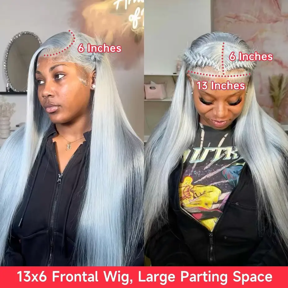 30Inch Straight Lace Front Wig Human Hair Light Grey 13x6HD Lace Front Wig Human Hair Pre Plucked 13x4 Lace Front Wig Human Hair