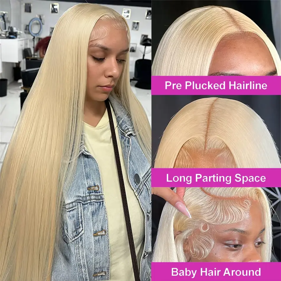 250%Density 613 Blonde Straight Human Hair Wigs Human Hair 30 40 Inch 13x6 HD Transparent Lace Frontal Human Hair Wig For Women
