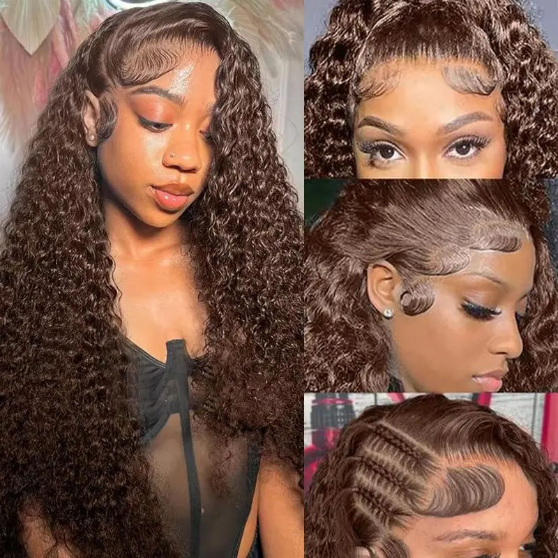 13X6 Chocolate Brown Lace Front Wig Water Wave Wet And Wavy Lace Front Wigs Human Hair Curly Glueless Pre Plucked Hd Lace