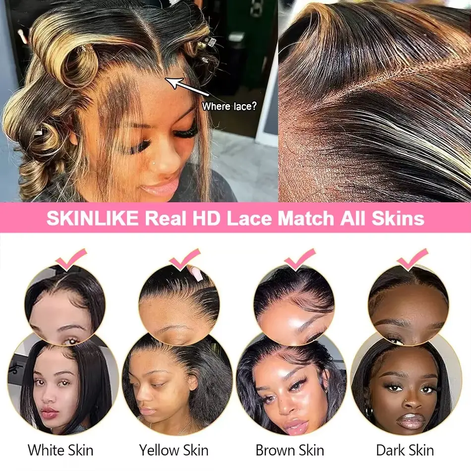 13x4 13x6 HD Transparent Lace Front Human Hair Wig 250% Density 30 40 Inch 4/27 Highlight Straight Lace Frontal Wigs Human Hair