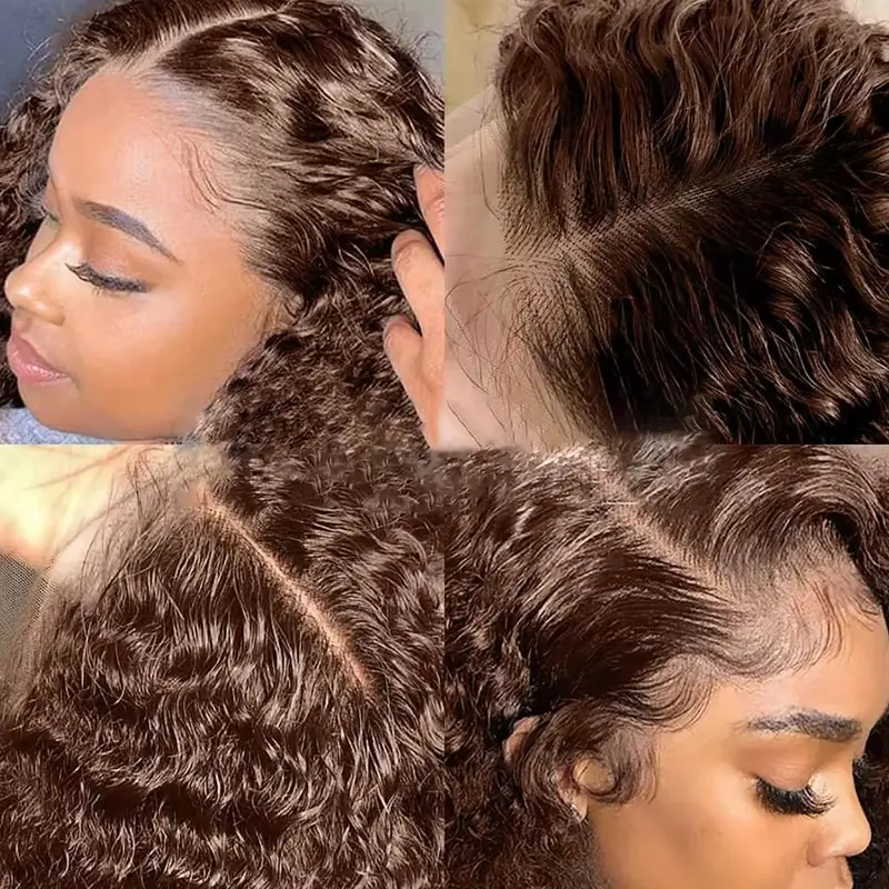 13X6 Chocolate Brown Lace Front Wig Water Wave Wet And Wavy Lace Front Wigs Human Hair Curly Glueless Pre Plucked Hd Lace