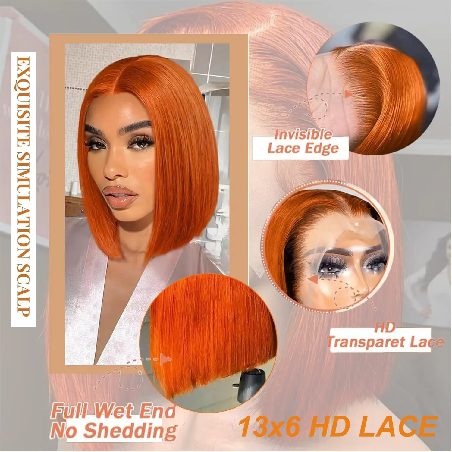 Short Bob Wig Ginger Orange Lace Front Human Hair Wigs 350 Brazilian 10-16 Inch Straight Bob 13x6 Hd Lace Frontal Wig For Women