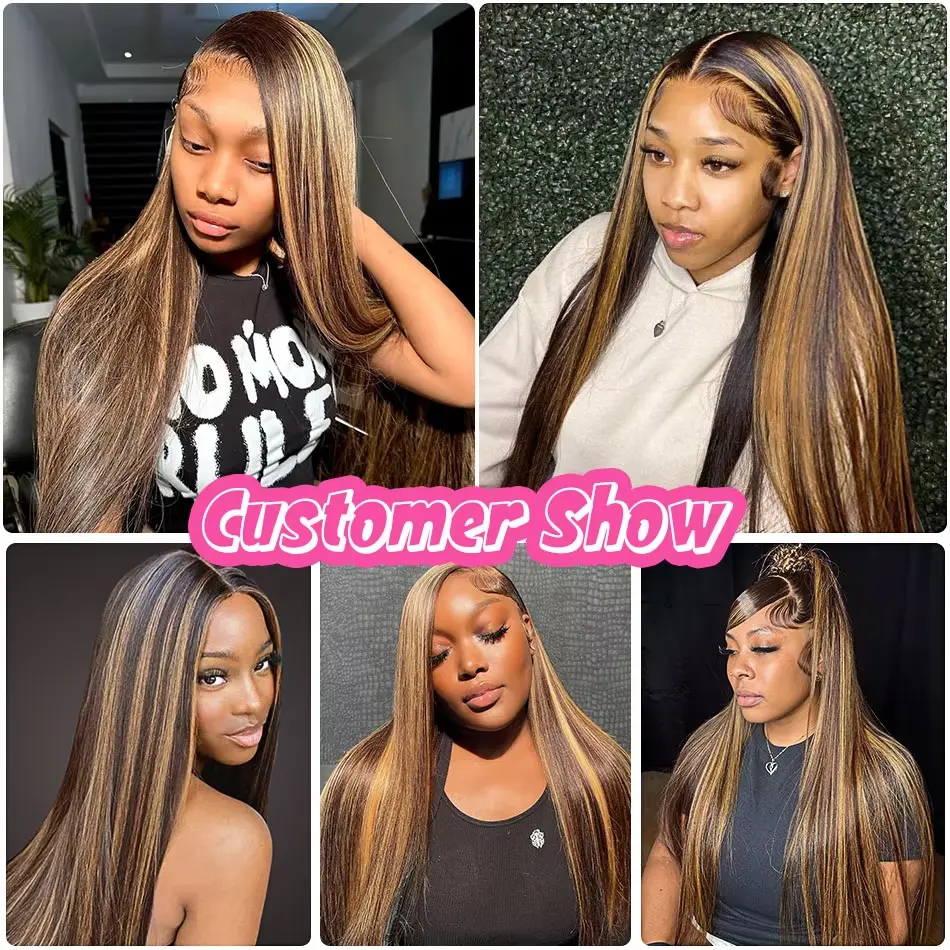 13x4 13x6 HD Transparent Lace Front Human Hair Wig 250% Density 30 40 Inch 4/27 Highlight Straight Lace Frontal Wigs Human Hair
