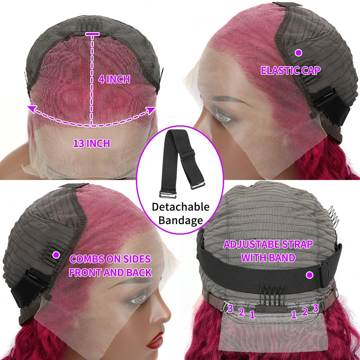 99J Burgundy Deep Wave Lace Front Wigs Human Hair13x4 Burgundy Wigs HD Transparent Lace Red Curly Lace Front Wig Human Hair