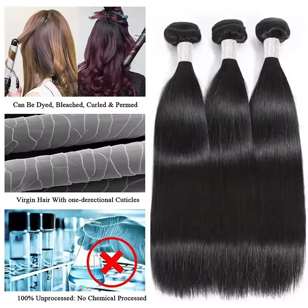 38 40 50Inch Straight Bundles Human Hair  3 4 PCS Bundle 16A 100% Brazilian Remy Raw Hair Extensions Weave Bundles Natural Black