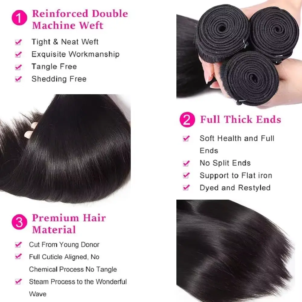38 40 50Inch Straight Bundles Human Hair  3 4 PCS Bundle 16A 100% Brazilian Remy Raw Hair Extensions Weave Bundles Natural Black