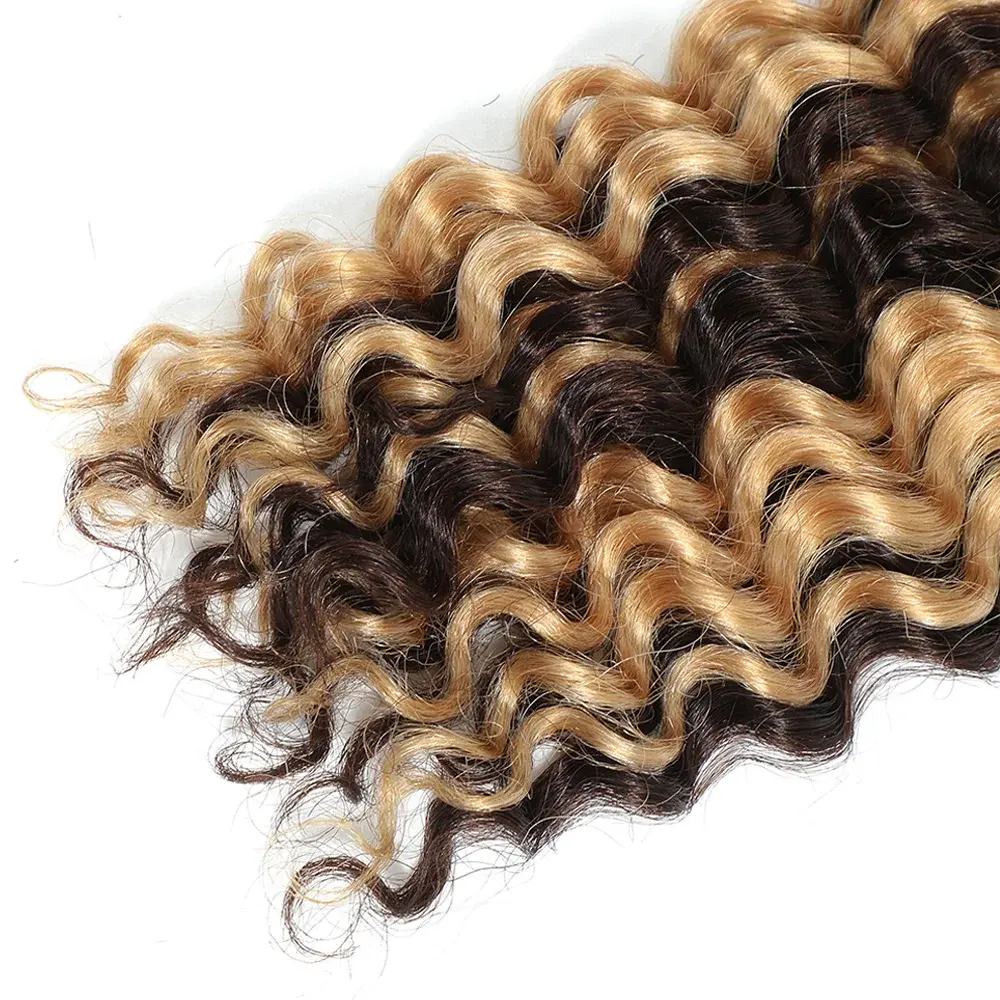 Human Braiding Hair 3 Bundle 20 Inch Human Hair Bundles for Braiding Highlight P4/27 Color Deep Wave Bulk Human Hair Bundles