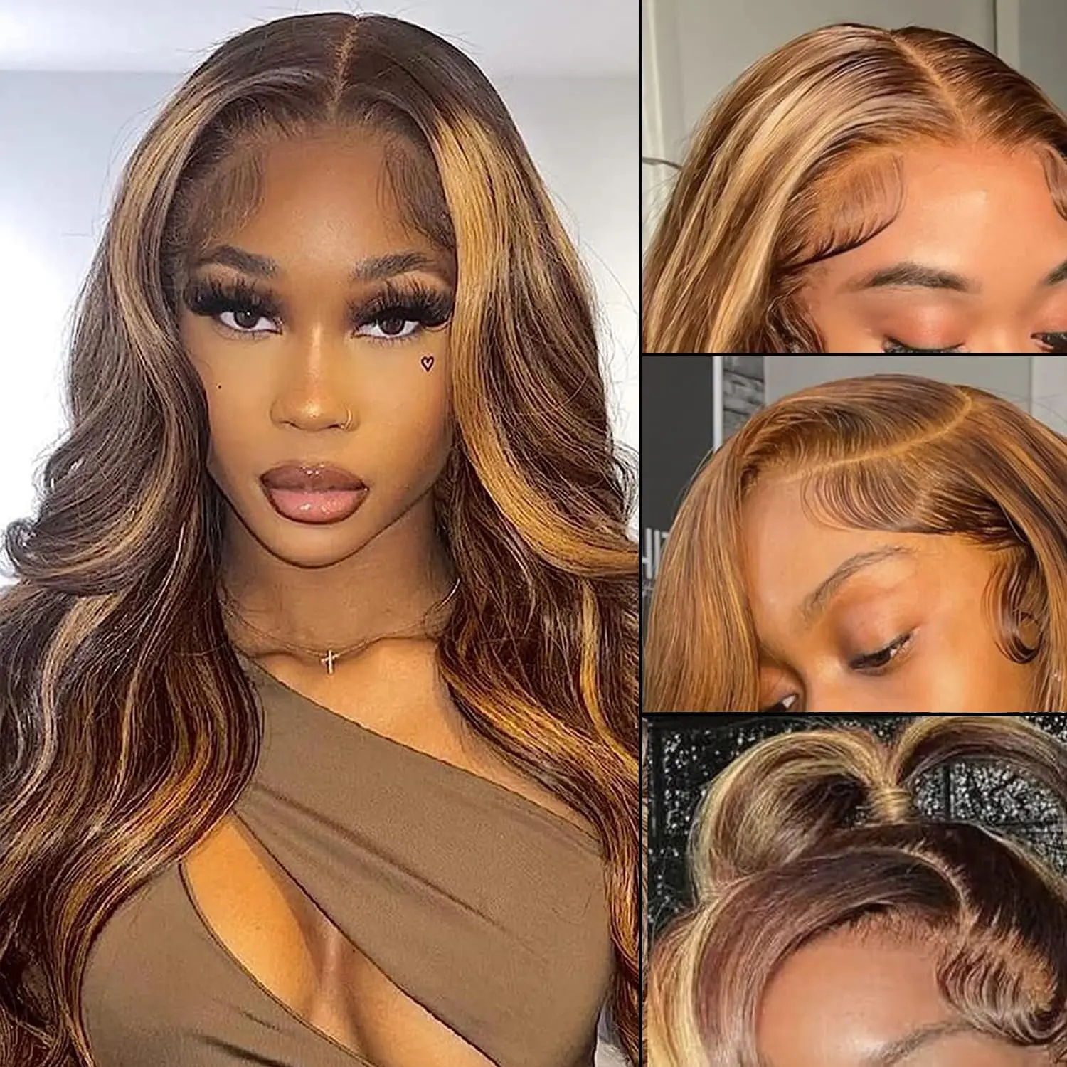 Highlight Ombre Lace Front Wigs Human Hair 13x4 Body Wave Frontal Wigs Human Hair 180% Density 4/27 Honey Blonde Lace Front Wig
