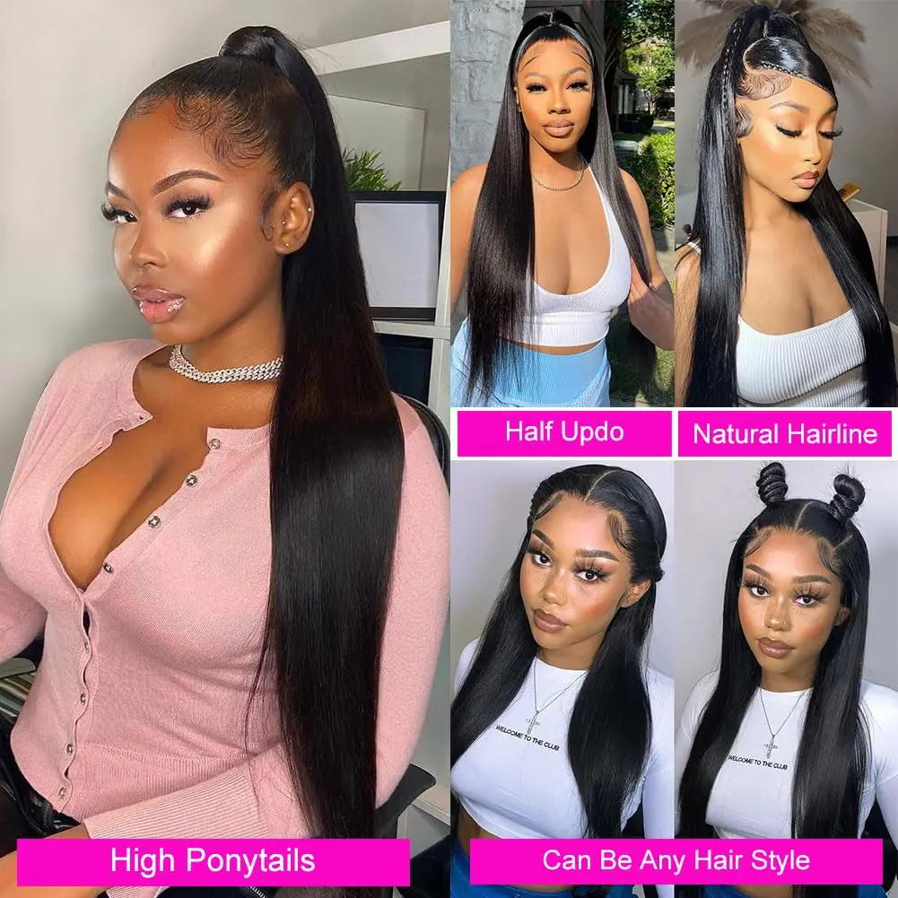 30 32 Inch Straight 360 HD Lace Frontal Wigs Pre Plucked Brazilian Transparent Lace Front Human Hair For Women 180 Density