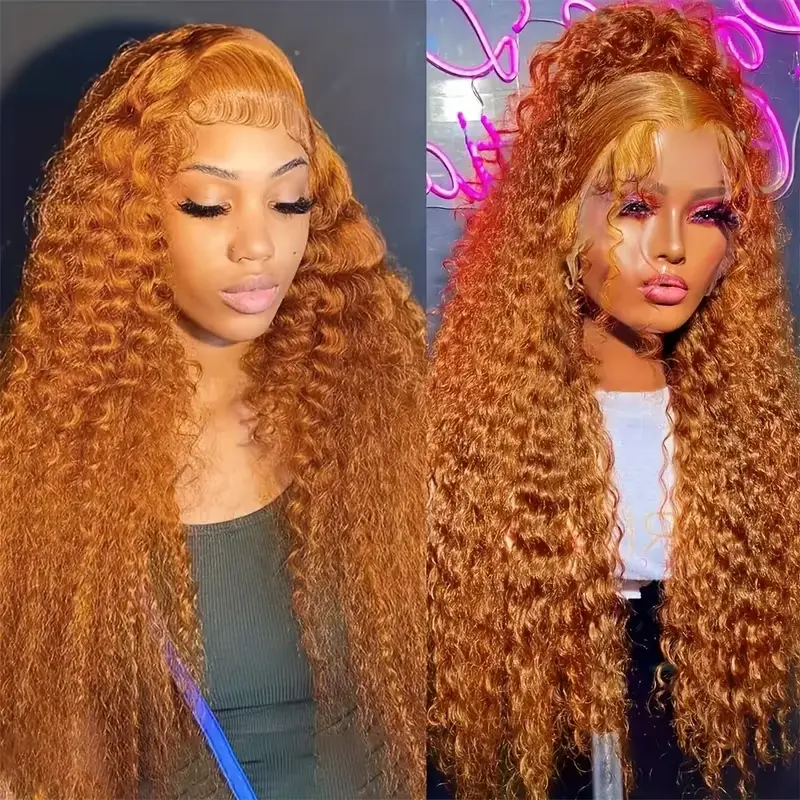 13x4 HD Curly Orange #350 Colored Wigs Deep Wave 13x6 Transparent Frontal Wig 100% Real Human Hair For black Women Brazilian