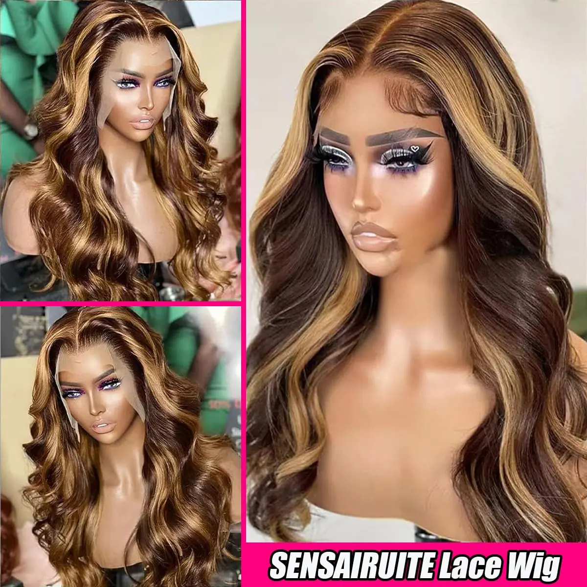 Highlight Ombre Lace Front Wigs Human Hair 13x4 Body Wave Frontal Wigs Human Hair 180% Density 4/27 Honey Blonde Lace Front Wig