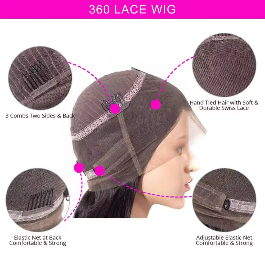 30 32 Inch Straight 360 HD Lace Frontal Wigs Pre Plucked Brazilian Transparent Lace Front Human Hair For Women 180 Density