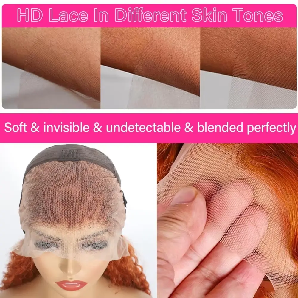 250% Density 13x4 Curly Orange Ginger Human Hair Wig 13x6 Transparent HD Deep Wave Lace Front Frontal  Human Hair Pre Plucked