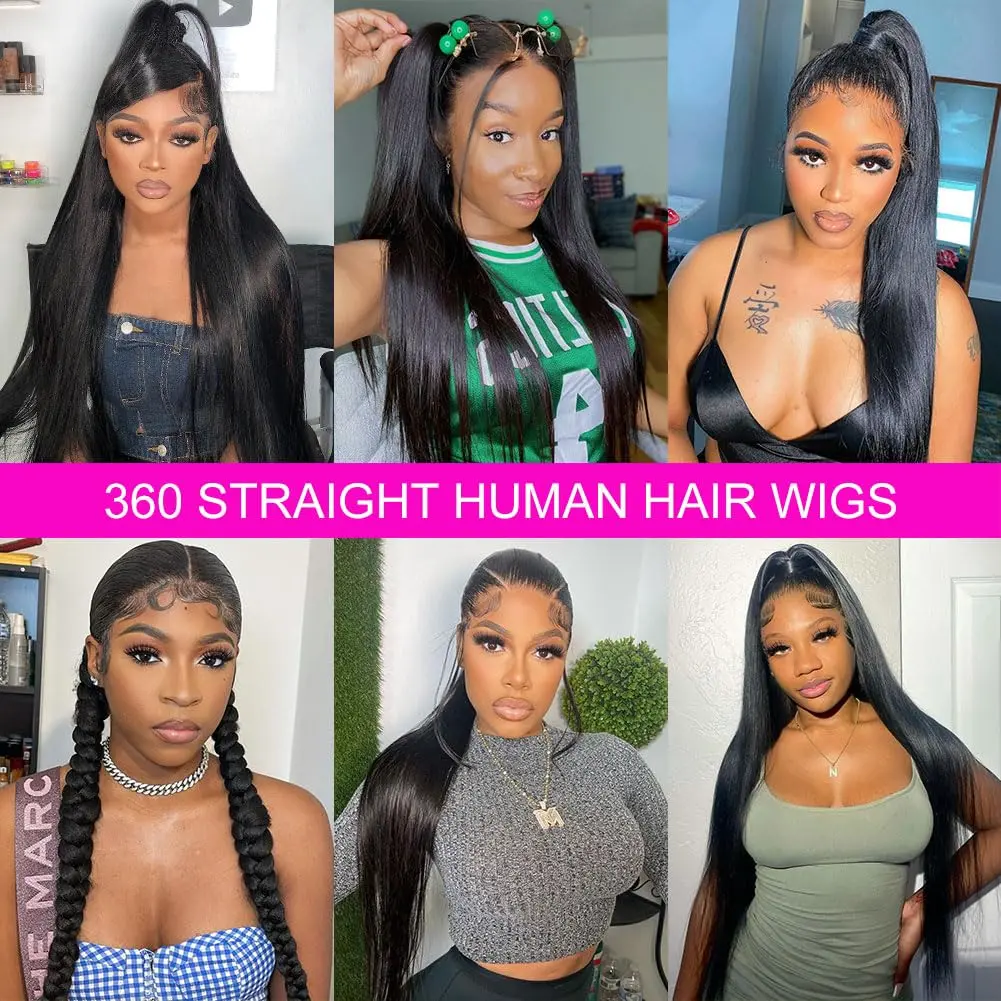 30 32 Inch Straight 360 HD Lace Frontal Wigs Pre Plucked Brazilian Transparent Lace Front Human Hair For Women 180 Density