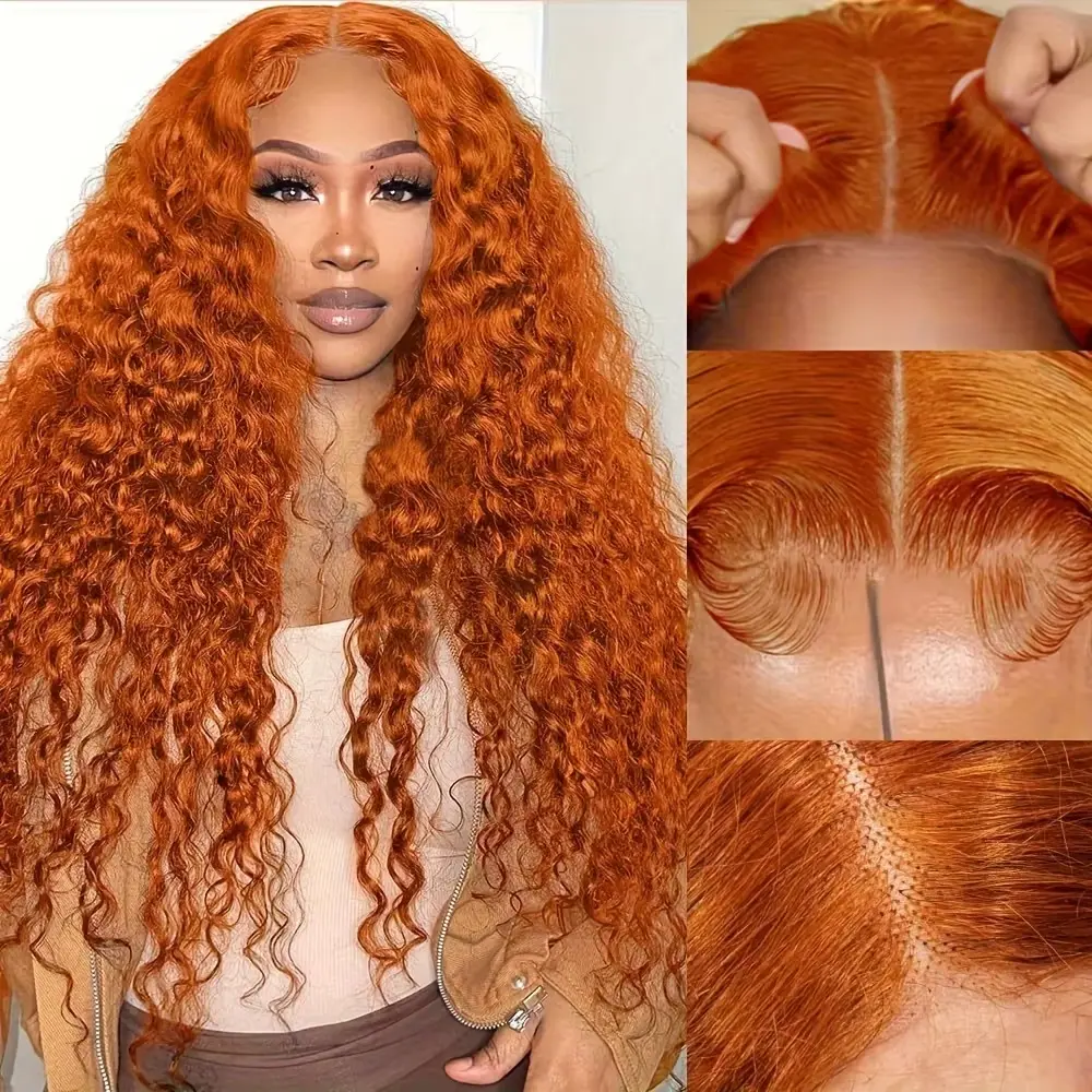 13x4 HD Curly Orange #350 Colored Wigs Deep Wave 13x6 Transparent Frontal Wig 100% Real Human Hair For black Women Brazilian
