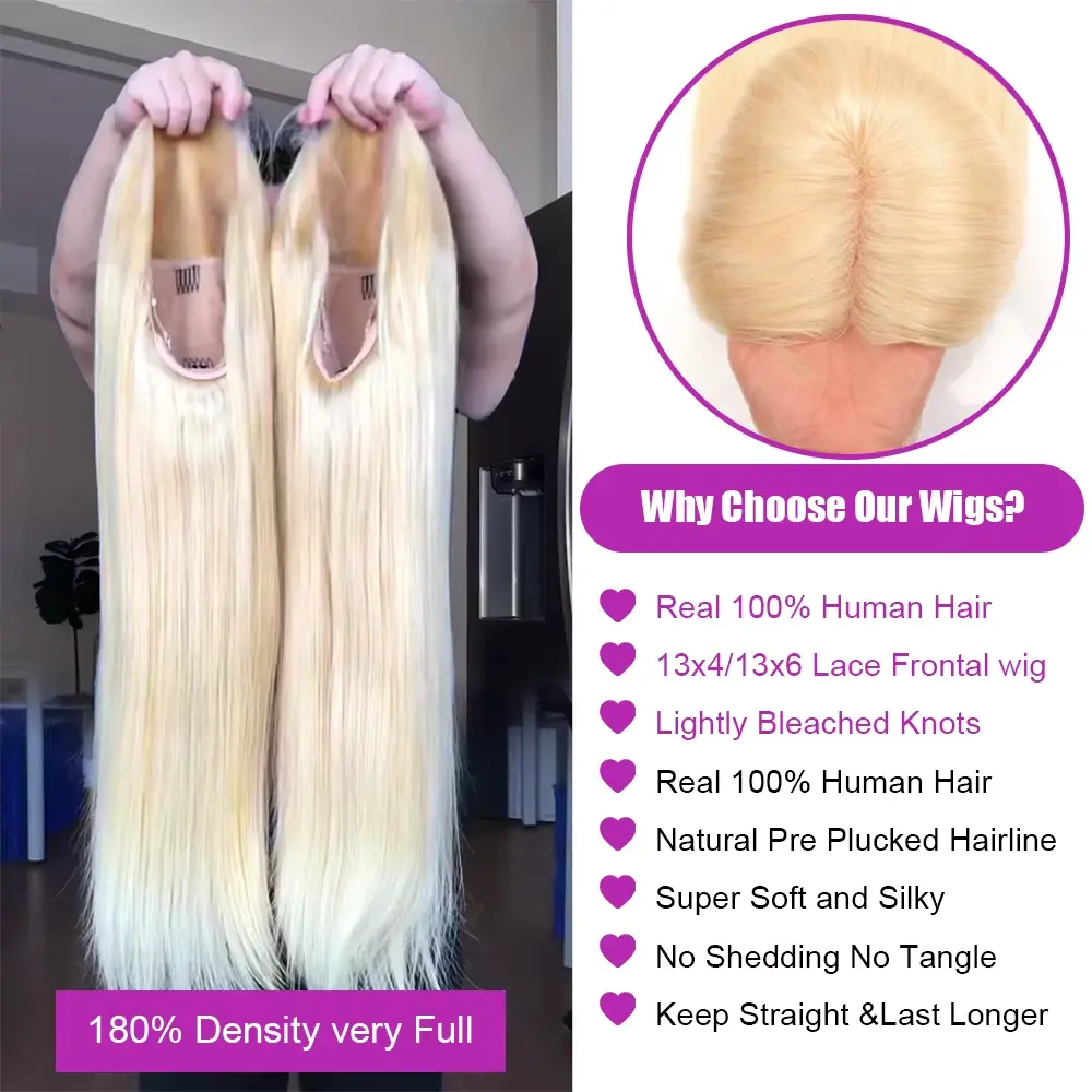 13x4 13x6 HD Transparent 613 Honey Blonde Lace Front Human Hair Wigs Raw Brazilian Straight Lace Frontal Wig 100%Real Human Hair