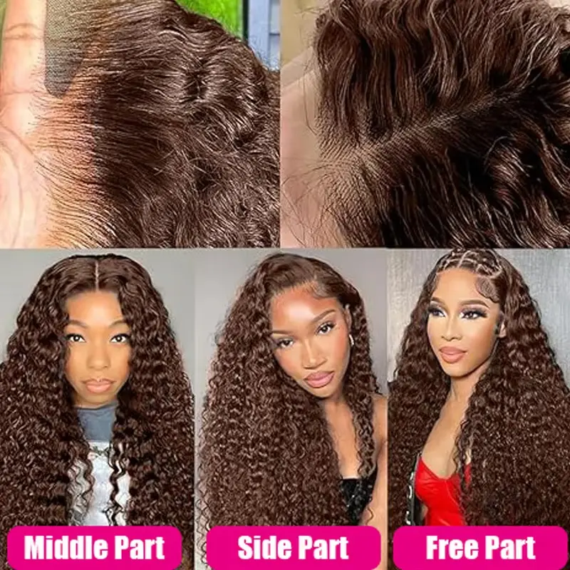 Lace Front Human Hair  Water Wave Brown Color Curly Lace Front Human Hair180% Brazilian Wigs Deep Wave 13x6 HD Lace Frontal