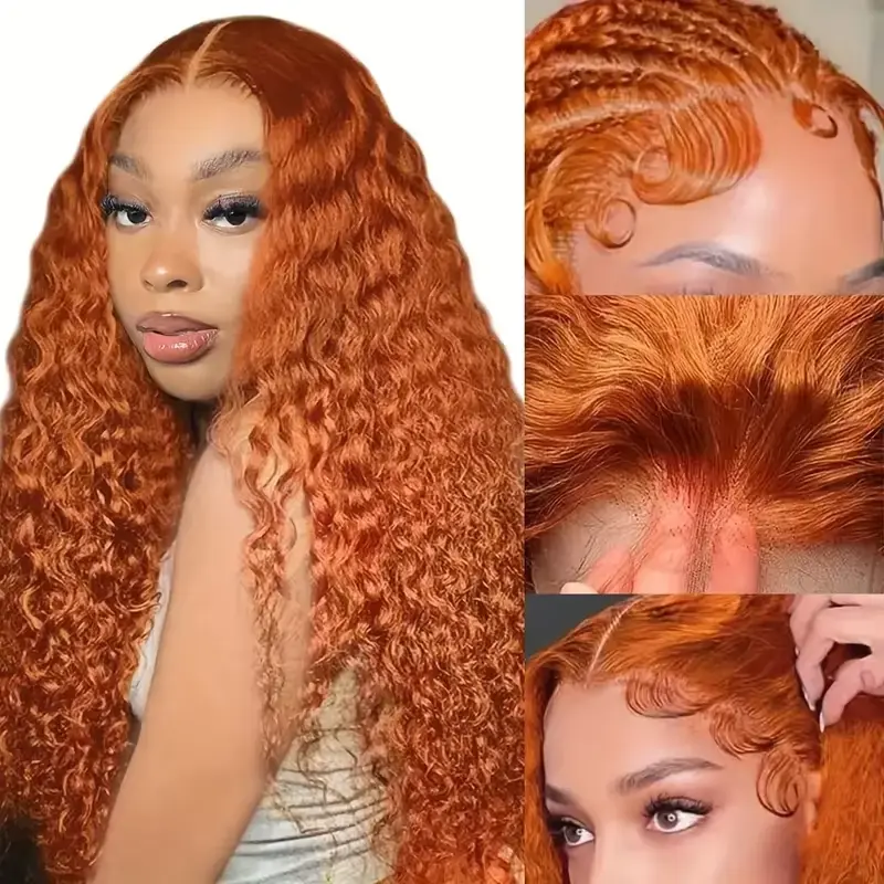 13x4 HD Curly Orange #350 Colored Wigs Deep Wave 13x6 Transparent Frontal Wig 100% Real Human Hair For black Women Brazilian