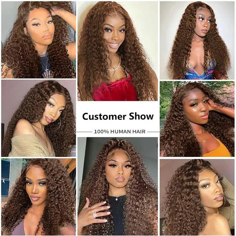 Lace Front Human Hair  Water Wave Brown Color Curly Lace Front Human Hair180% Brazilian Wigs Deep Wave 13x6 HD Lace Frontal
