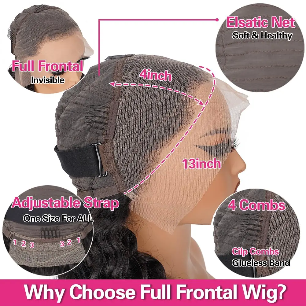 13x4 Deep Wave Lace Front Wigs Human Hair Pre Plucked 180 Density Transparent Wig Wet And Wavy Curly Glueless Wigs Natural Black