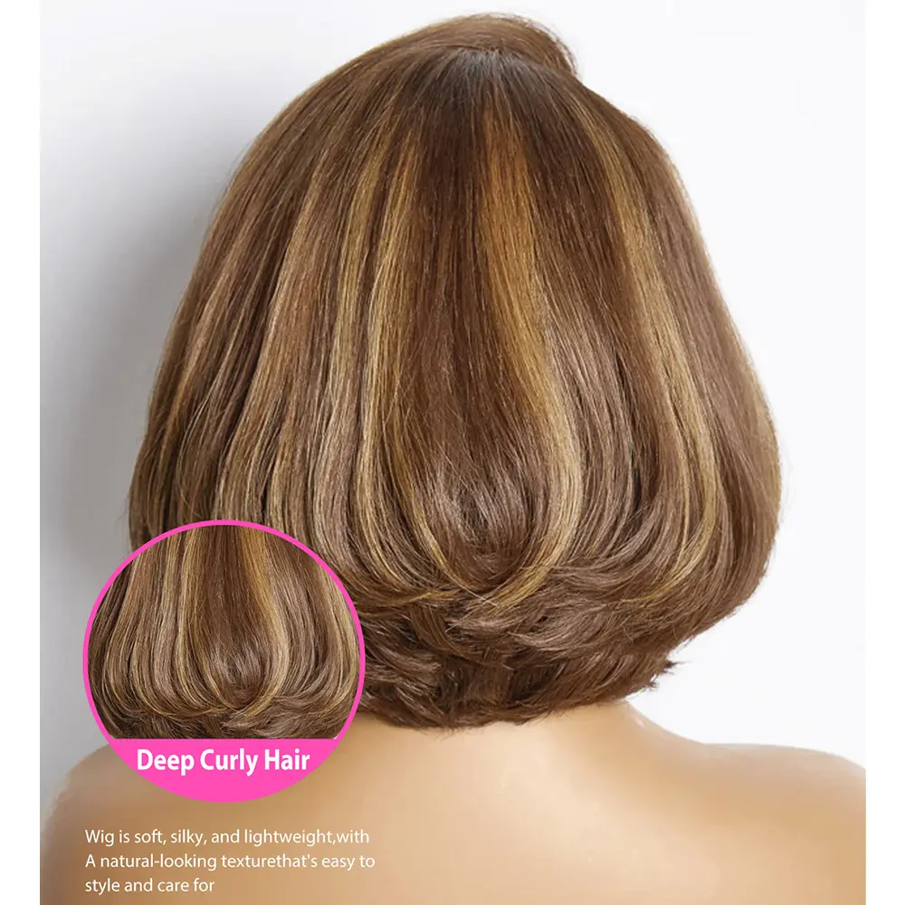 100% Human Hair Wigs Dark Brown Color Bob Water Wave 13x4 HD Lace Front Bob Wigs For women Deep Wave Human Hair Lace Frontal Wig