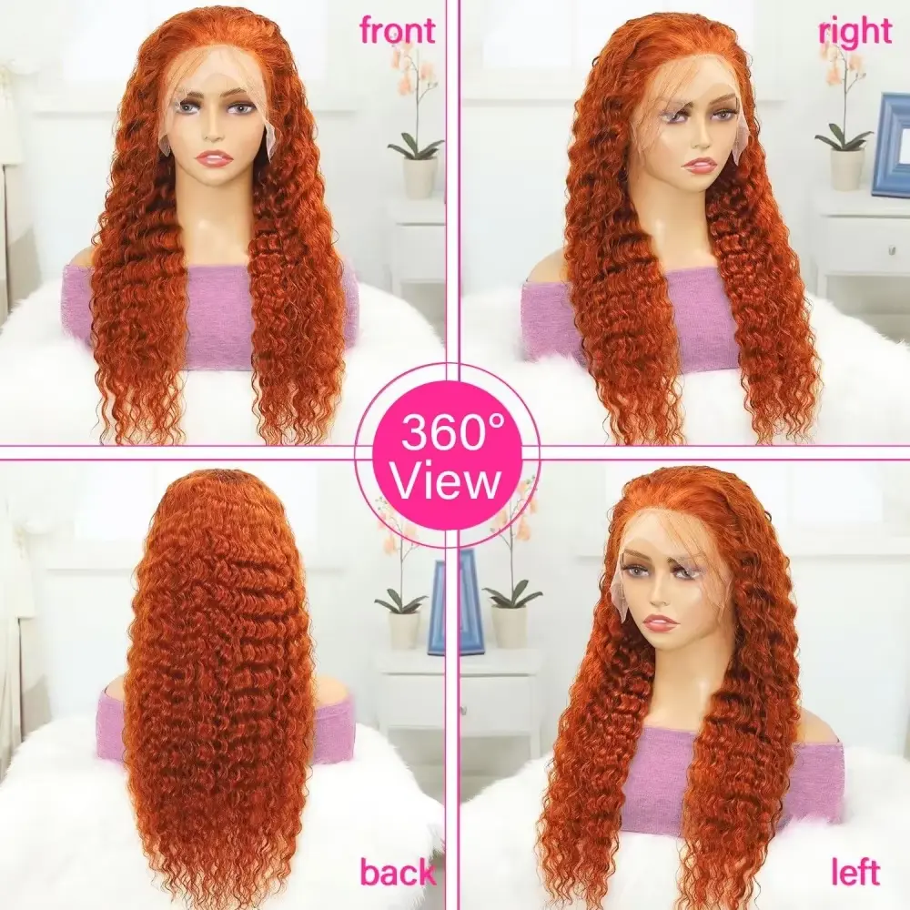 13x4 HD Curly Orange #350 Colored Wigs Deep Wave 13x6 Transparent Frontal Wig 100% Real Human Hair For black Women Brazilian