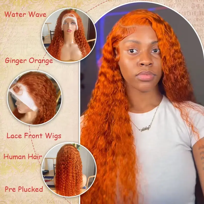 350# Ginger Orange HD Transparent Lace Front Human Hair Wigs 250% Density Deep Curly Wave Wig Human Hair 100% Real Human Hair