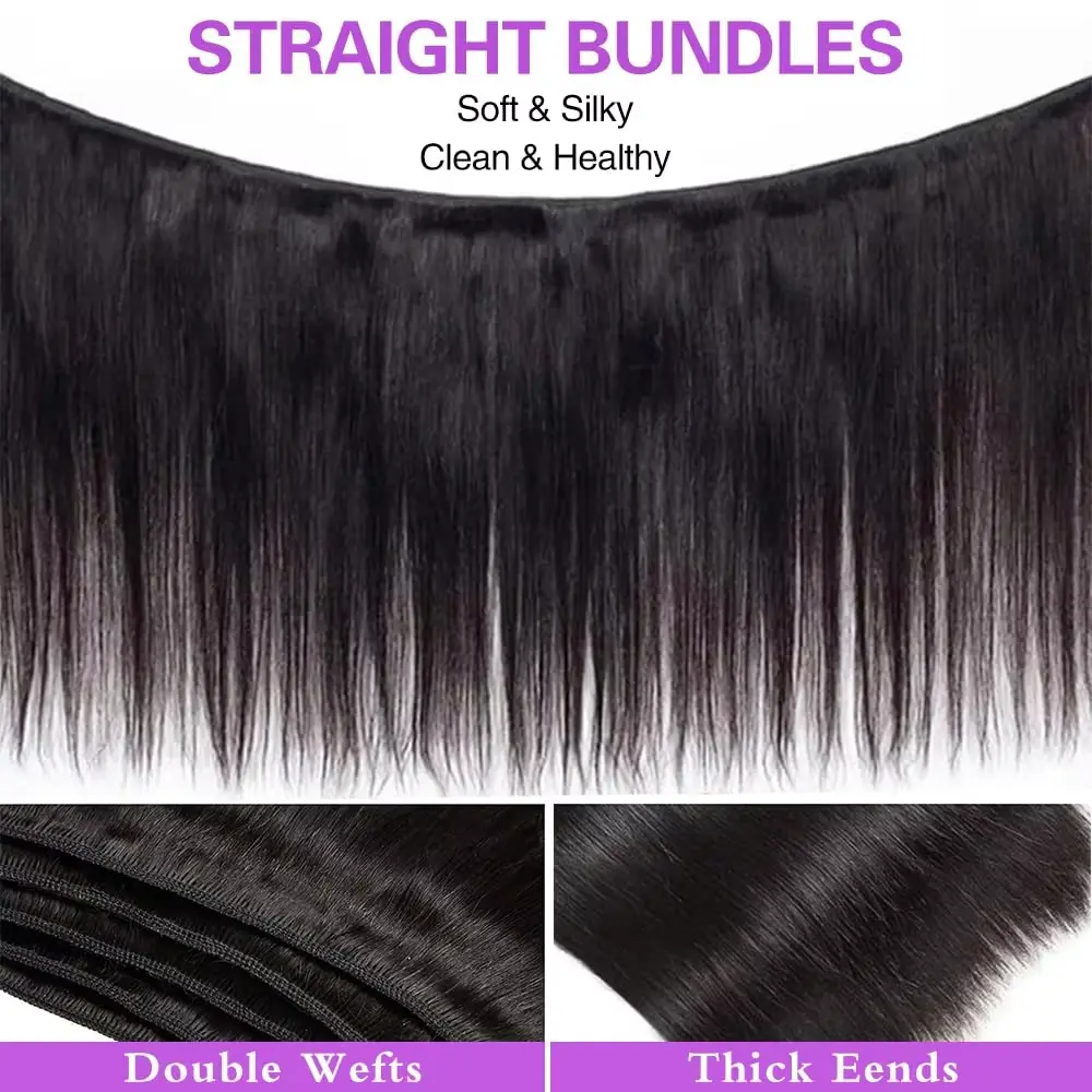 30 40 Long Inch Brazilian Raw Hair Bundles 100% Real Straight Human Hair Bundles For Black Women 3 4 Bundle Remy Hair Extensions