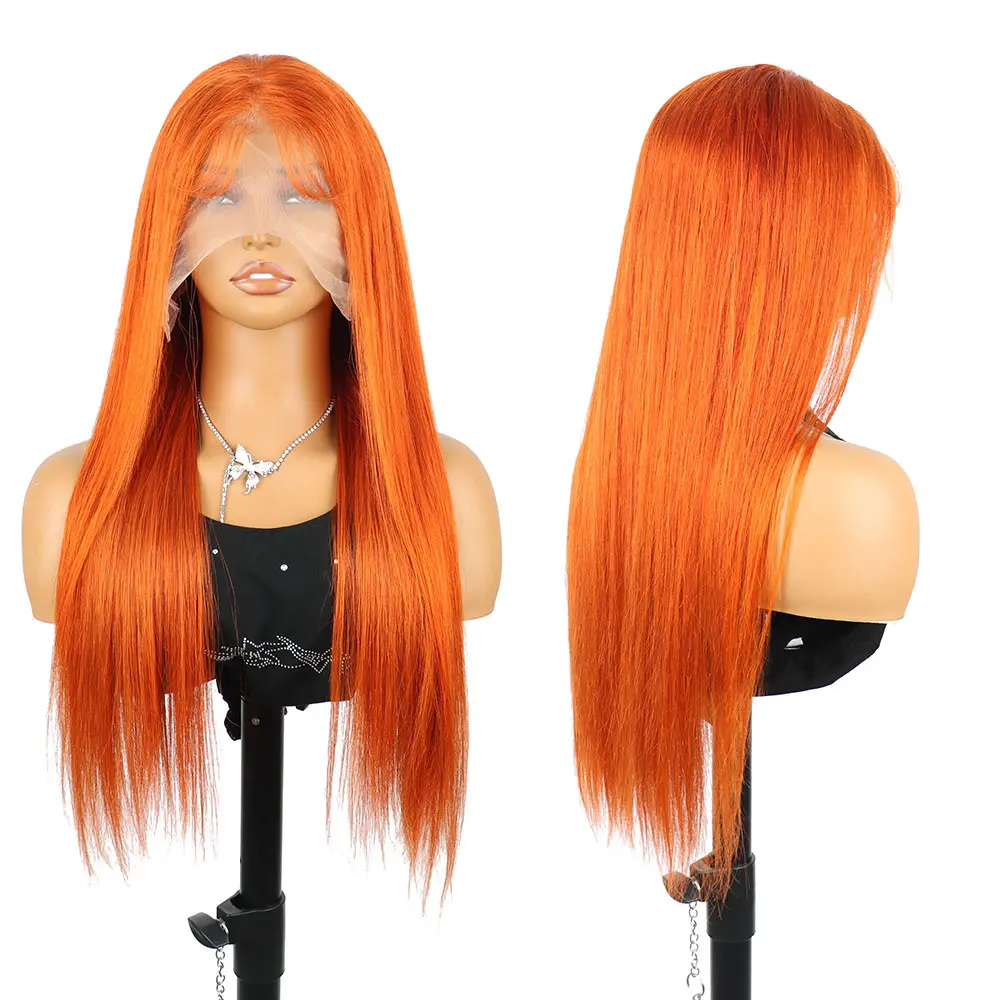 30Inch 350 Orange Ginger Straight Lace Front Wigs Human Hair Brazilian 13X6 HD Transparent Lace Frontal Wigs With Baby Hair