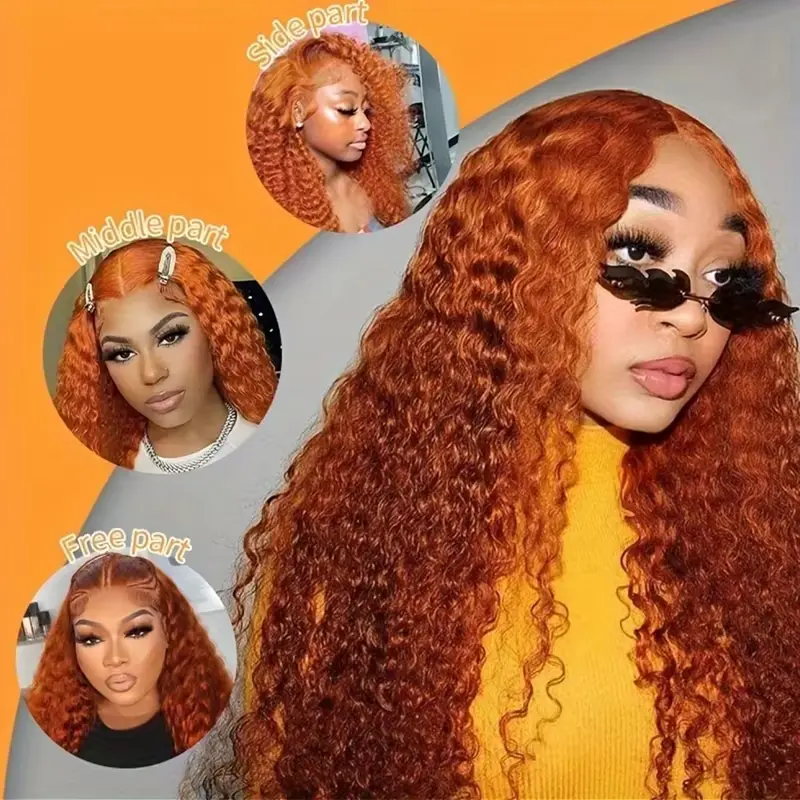 350# Ginger Orange HD Transparent Lace Front Human Hair Wigs 250% Density Deep Curly Wave Wig Human Hair 100% Real Human Hair