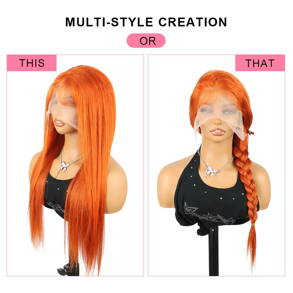 30Inch 350 Orange Ginger Straight Lace Front Wigs Human Hair Brazilian 13X6 HD Transparent Lace Frontal Wigs With Baby Hair