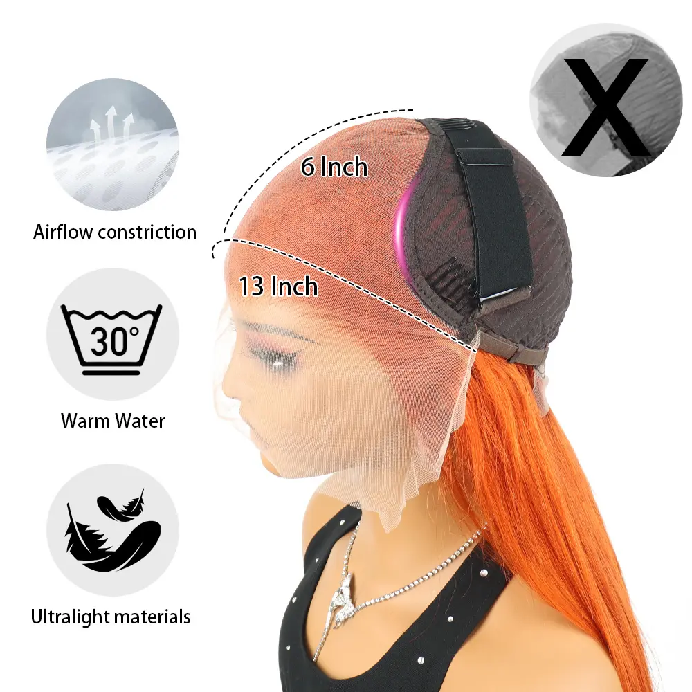 30Inch 350 Orange Ginger Straight Lace Front Wigs Human Hair Brazilian 13X6 HD Transparent Lace Frontal Wigs With Baby Hair
