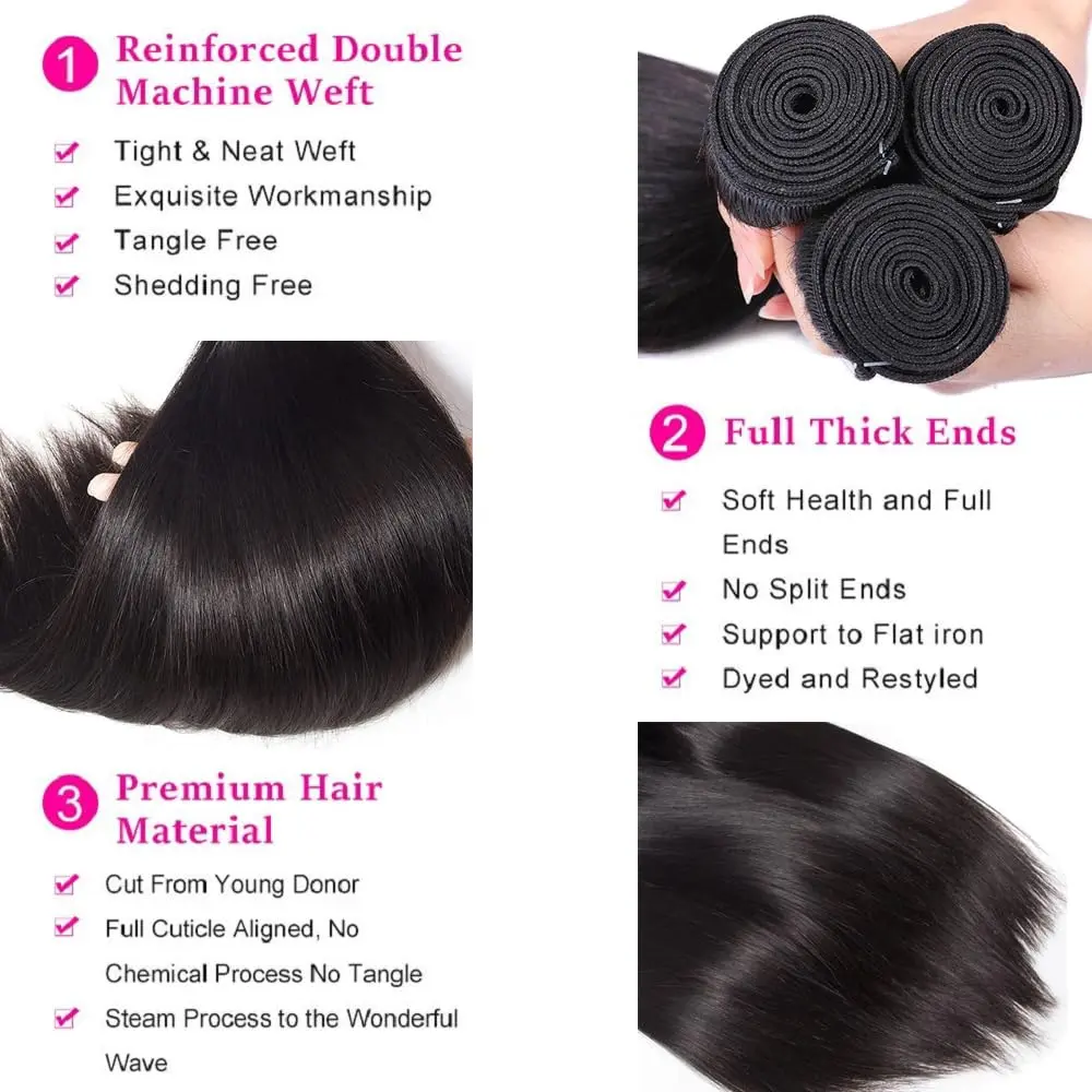 WXG 16A Virgin Hair Bundles 30 40Inch Straight 100% Human Hair 4 5 Bundles Soft Natural Black Brazilian Remy Raw Hair Extensions