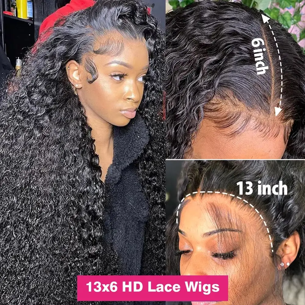 WXG 40 44Inch 13x6 HD Water Deep Wave Kinky Curly Lace Frontal Wig 250 Density Raw Human Hair Wigs Brazilian 13x5 Lace Front Wig