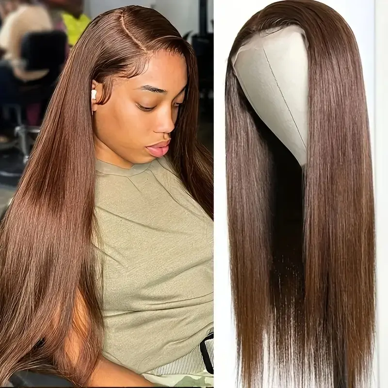 Chocolate Brown 13x6 Lace Front Wigs Human Hair 180% Density Straight Transparent Frontal Wigs Dark Brown Virgin Human Hair