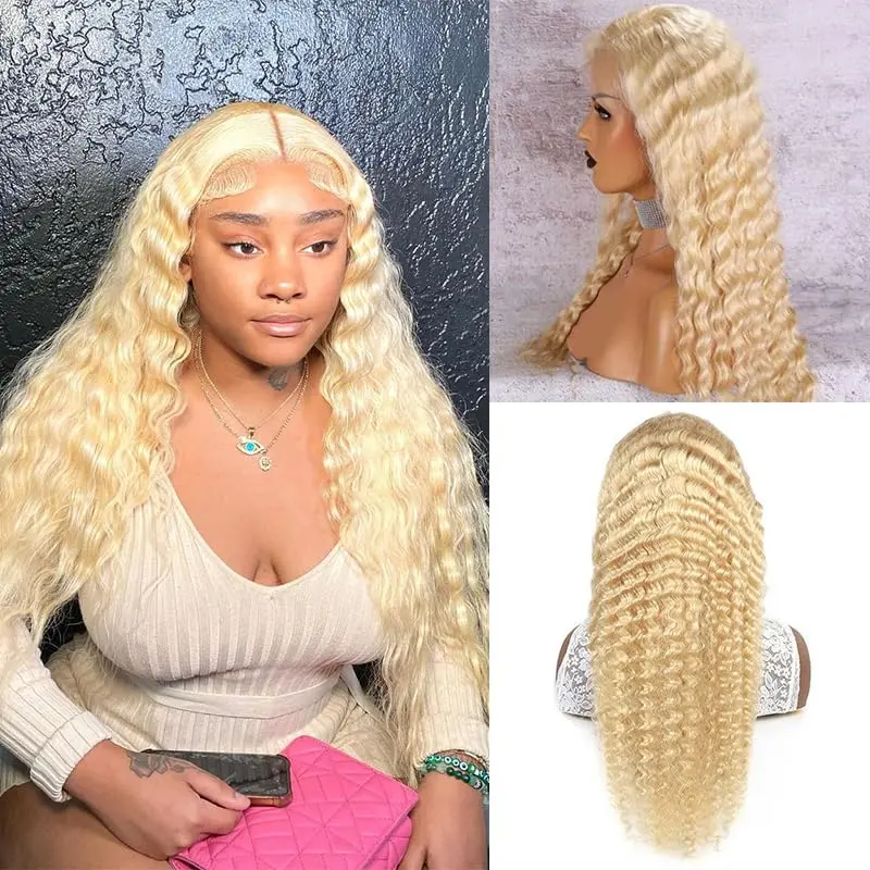 613 Blonde Lace Front Wig Human Hair 13x6 Deep Wave Lace Front Wigs Human Hair 180 Density HD Lace Frontal Wig Pre Plucked