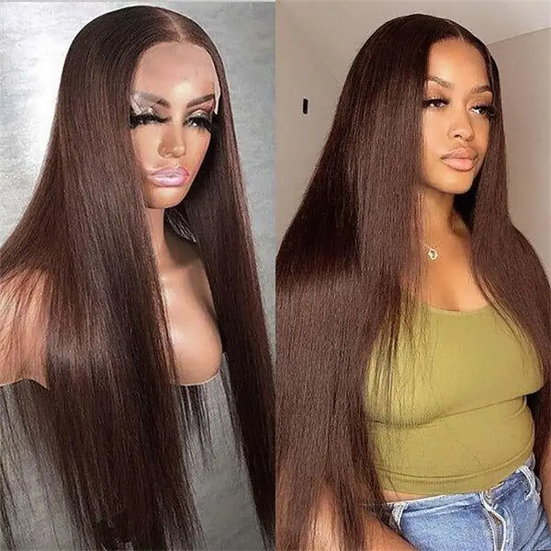 Chocolate Brown 13x6 Lace Front Wigs Human Hair 180% Density Straight Transparent Frontal Wigs Dark Brown Virgin Human Hair
