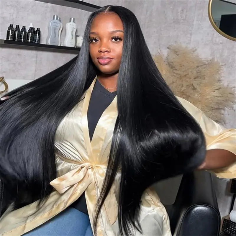 13x4 Lace Front Wigs Human Hair for Women 250 Density HD Transparent Lace Front Wig Straight Human Hair Wig Natural Black Color