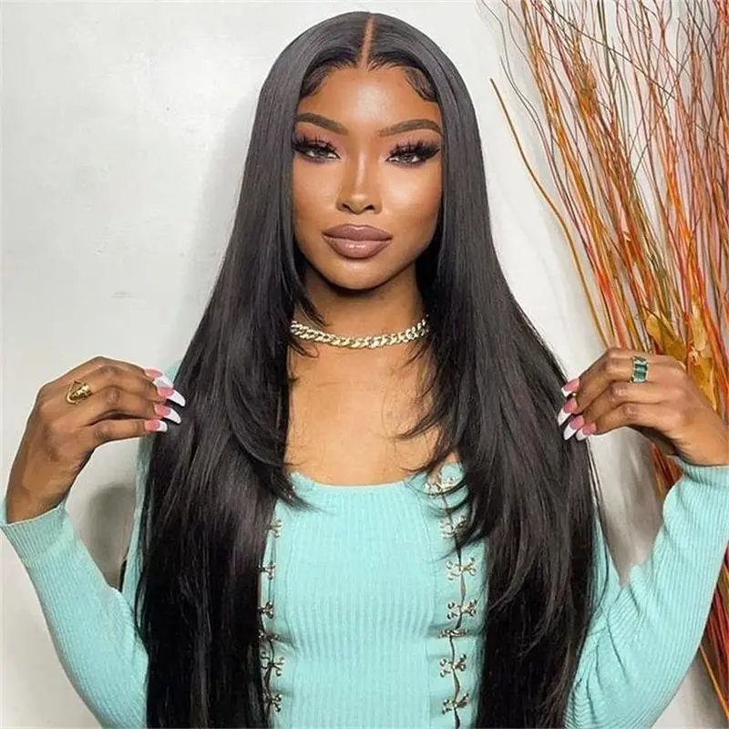 13x4 Lace Front Wigs Human Hair for Women 250 Density HD Transparent Lace Front Wig Straight Human Hair Wig Natural Black Color