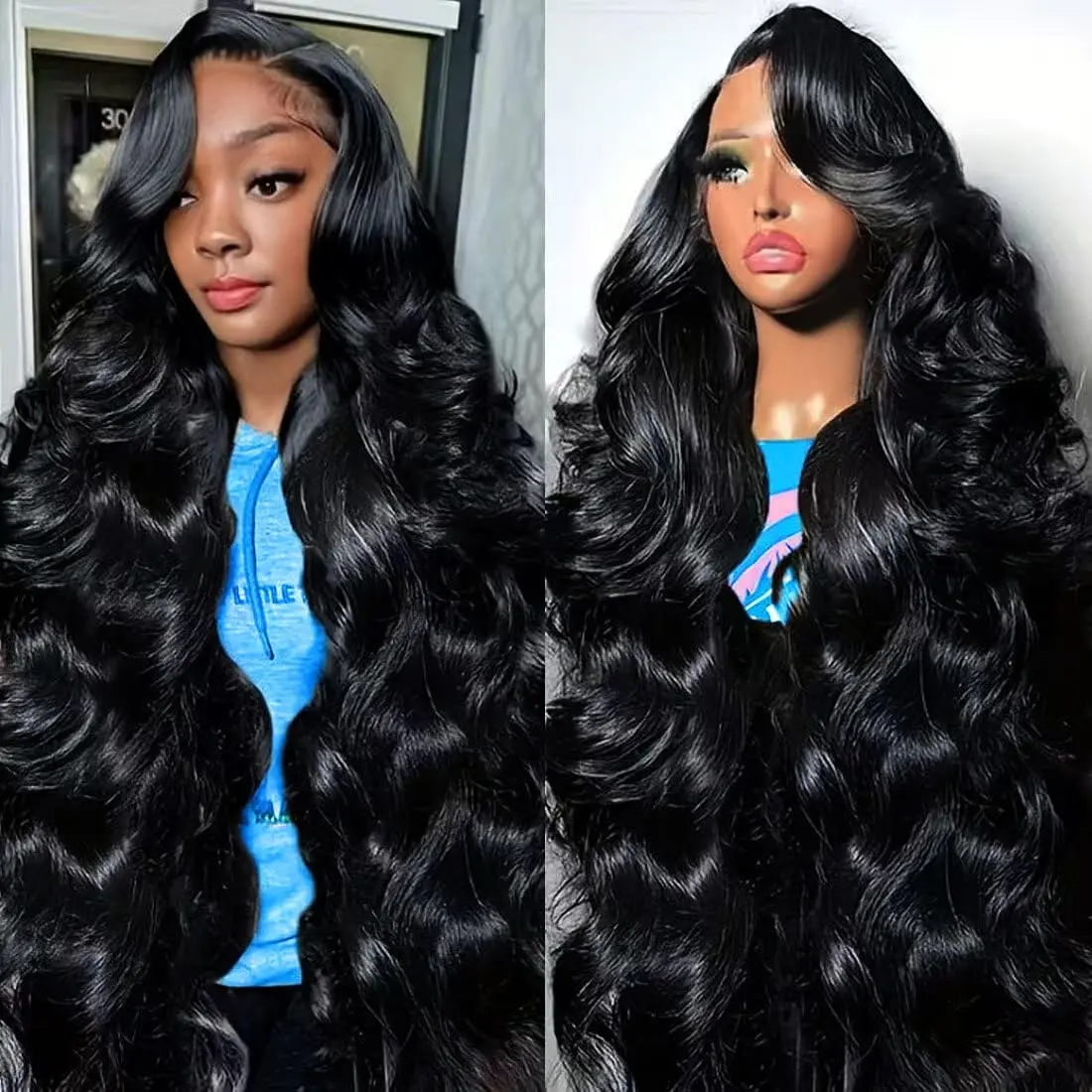 230% Full Body Wave 13x6 HD Lace Front Wigs Human Hair Transparent Frontal Wigs Virgin Human Hair Natural Black Glueless Wigs