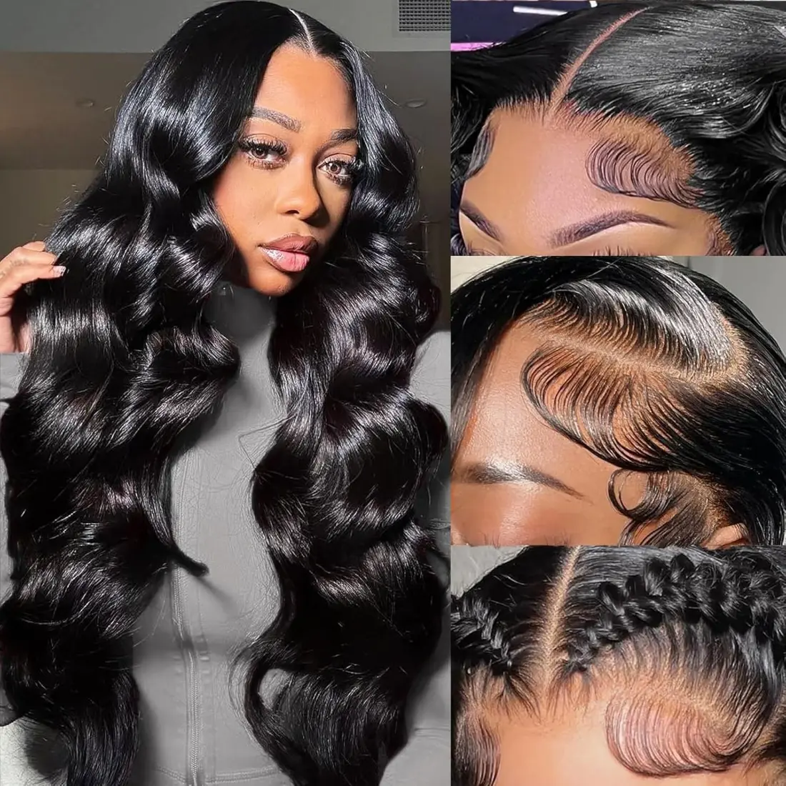 230% Full Body Wave 13x6 HD Lace Front Wigs Human Hair Transparent Frontal Wigs Virgin Human Hair Natural Black Glueless Wigs