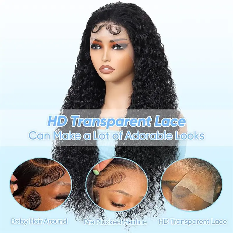 Curly Lace Front Wigs Human Hair for Women 13x6 HD Transparent Deep Curly Lace Frontal Wigs Human Hair Natural color T part