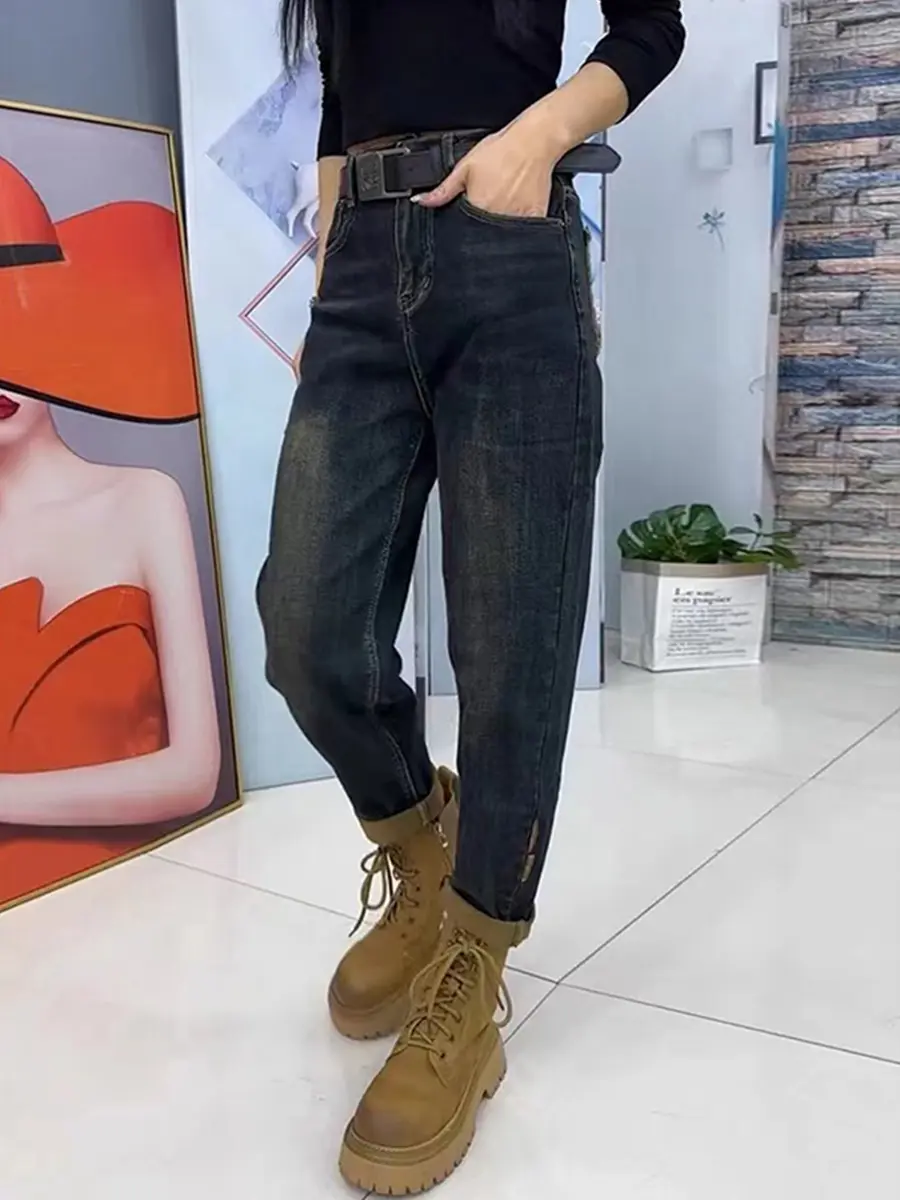 High Waist Elastic Denim Jeans Women's Straight Leg Spring Summer plus Size Loose Slimming Dad Harem Carrot Pants