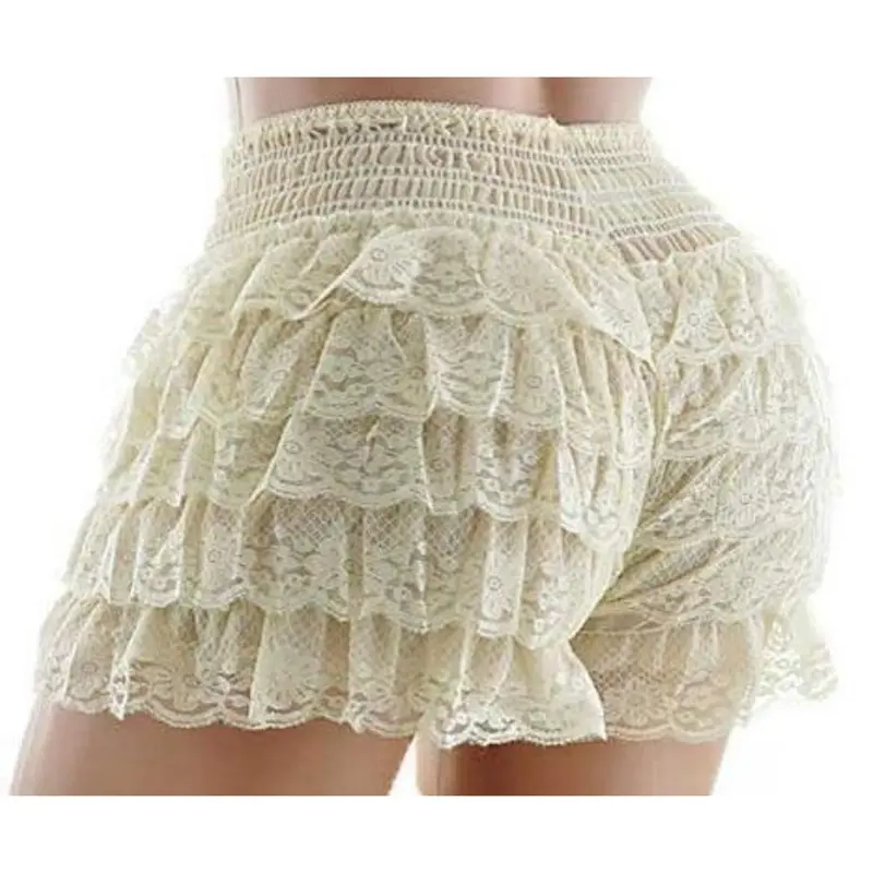 Combhasaki Women Y2K Floral Lace Coquette Slim Fit Shorts Smocked Elastic Waist Bow Decor Tiered Ruffled Layered Bodycon Bottoms