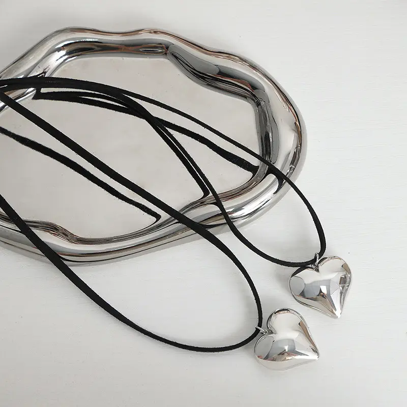 Elegant Silver Color Heart Pendant Necklace for Women Collares Wed Bridal Knotted Bowknot Adjustable Chain Y2K Jewelry